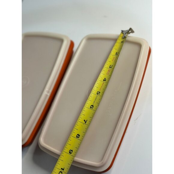 VTG Tupperware Cold Cut Keepers | Paprika Red Set of 2 Containers Lids 5.5"x9.5" - Picture 6 of 9